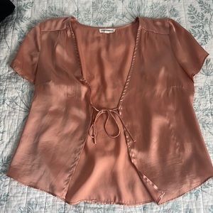 Women’s silk blush pink blouse with tie in front